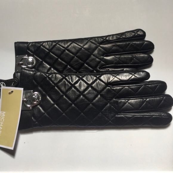 MICHAEL Michael Kors Accessories - Michael Kors Black Leather Glove With Lock  Accent